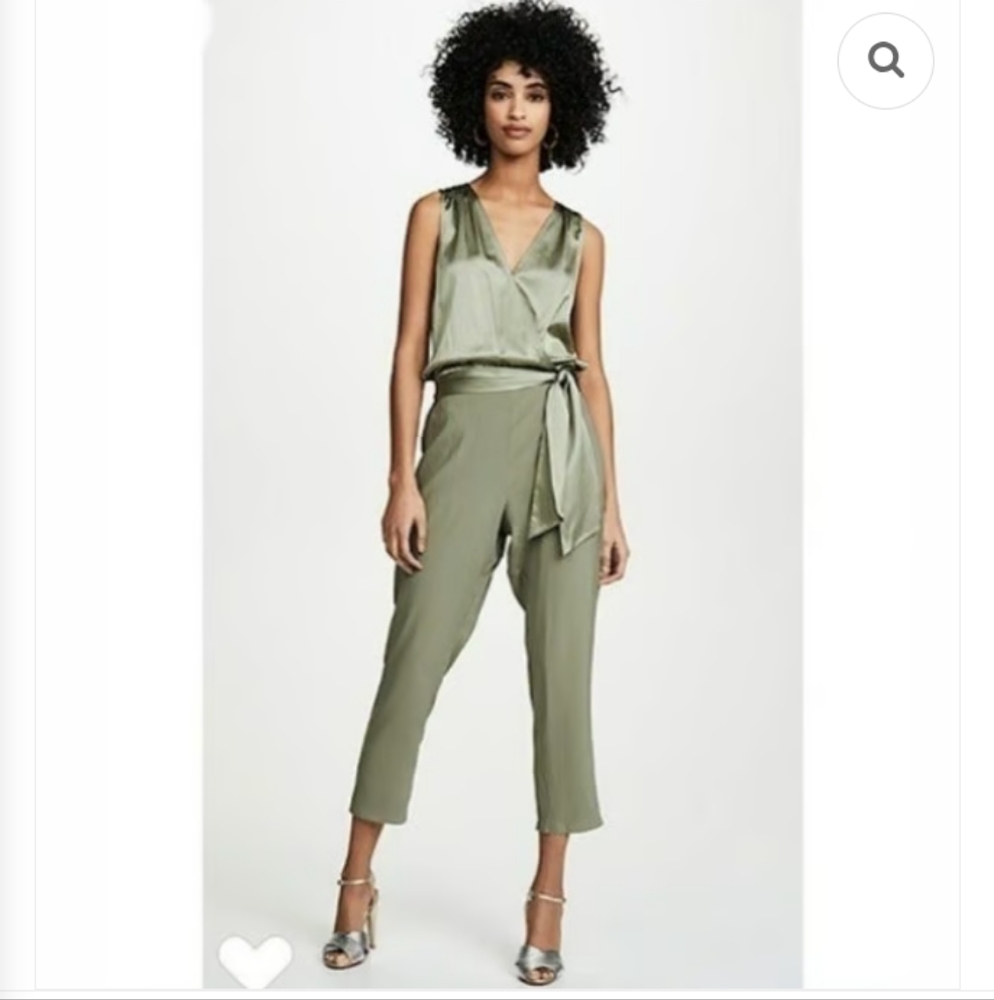 Ramy Brooks Alvina Silk Sage‎ Green Tie Waist Party Office Feminine  Jumpsuit M